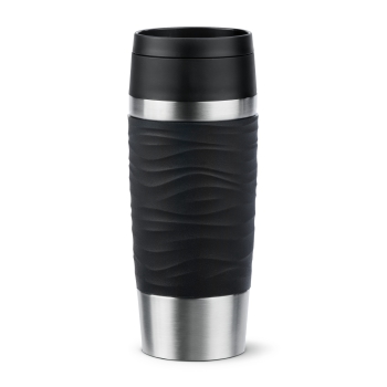 Preview: EMSA Thermobecher TRAVEL MUG Waves Schwarz 360 ml mit Wunschgravur