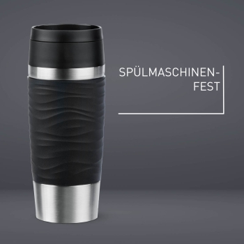 EMSA Thermobecher TRAVEL MUG Waves Schwarz 360 ml mit Wunschgravur