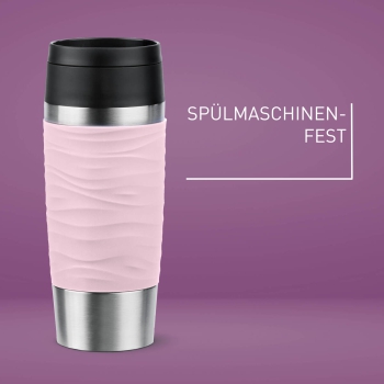 EMSA Thermobecher TRAVEL MUG Waves Pastellrosa 360 ml mit Wunschgravur