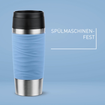 EMSA Thermobecher TRAVEL MUG Waves Pastellblau 360 ml mit Wunschgravur