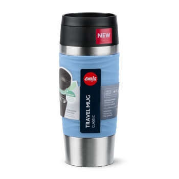 EMSA Thermobecher TRAVEL MUG Waves Pastellblau 360 ml mit Wunschgravur