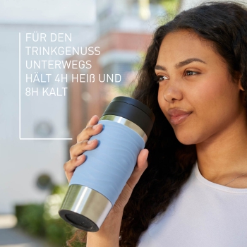 EMSA Thermobecher TRAVEL MUG Waves Pastellblau 360 ml mit Wunschgravur