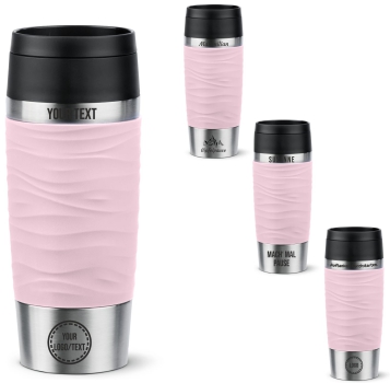 EMSA Thermobecher TRAVEL MUG Waves Pastellrosa 360 ml mit Wunschgravur