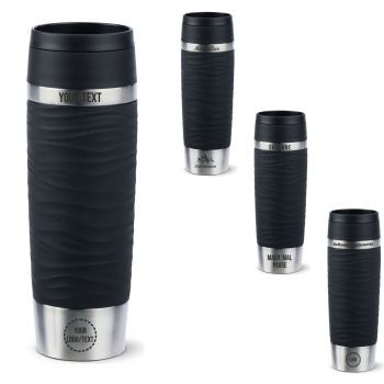 EMSA Thermobecher TRAVEL MUG Waves Schwarz 500 ml mit Wunschgravur