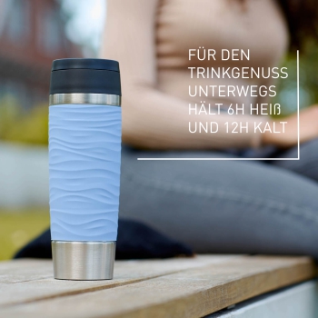 Preview: EMSA Thermobecher TRAVEL MUG Waves Pastellblau 500 ml mit Wunschgravur