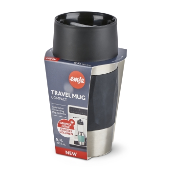 Preview: EMSA Thermobecher TRAVEL MUG Compact Schwarz 300 ml mit Wunschgravur