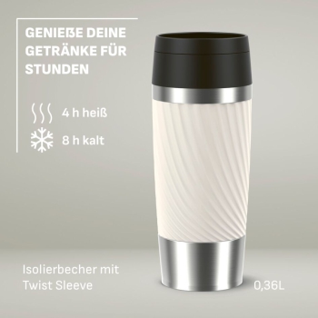 Preview: EMSA Thermobecher TRAVEL MUG Classic Twist Cremeweiss 360 ml mit Wunschgravur