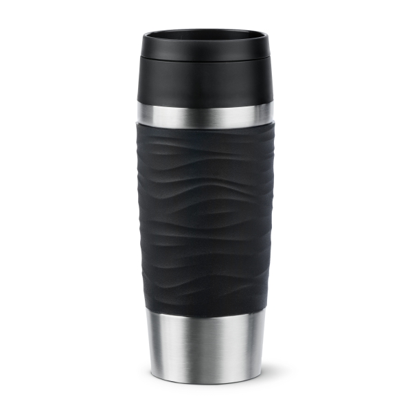 EMSA Thermobecher TRAVEL MUG Waves Schwarz 360 ml mit Wunschgravur