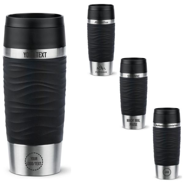 EMSA Thermobecher TRAVEL MUG Waves Schwarz 360 ml mit Wunschgravur