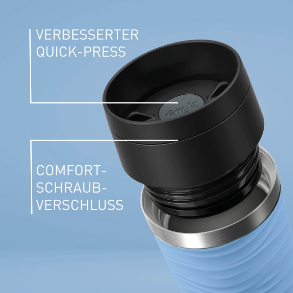 EMSA Thermobecher TRAVEL MUG Waves Pastellblau 360 ml mit Wunschgravur