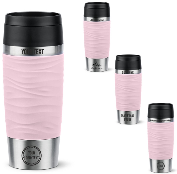 EMSA Thermobecher TRAVEL MUG Waves Pastellrosa 360 ml mit Wunschgravur