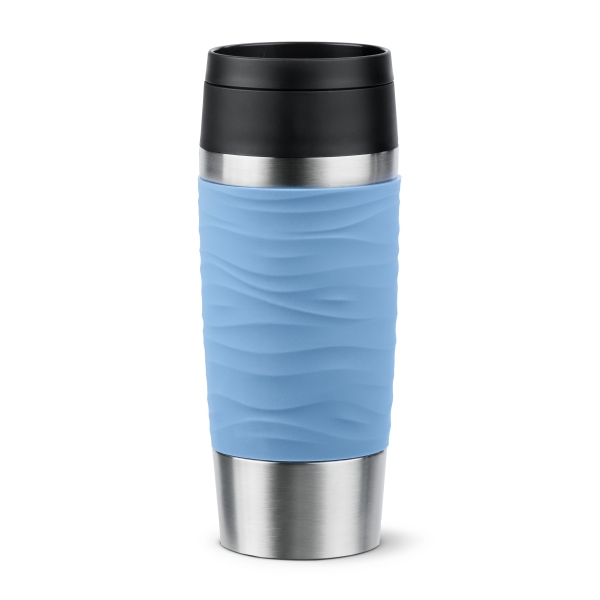 EMSA Thermobecher TRAVEL MUG Waves Pastellblau 360 ml mit Wunschgravur