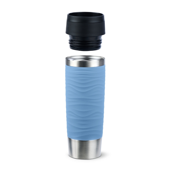 EMSA Thermobecher TRAVEL MUG Waves Pastellblau 500 ml mit Wunschgravur