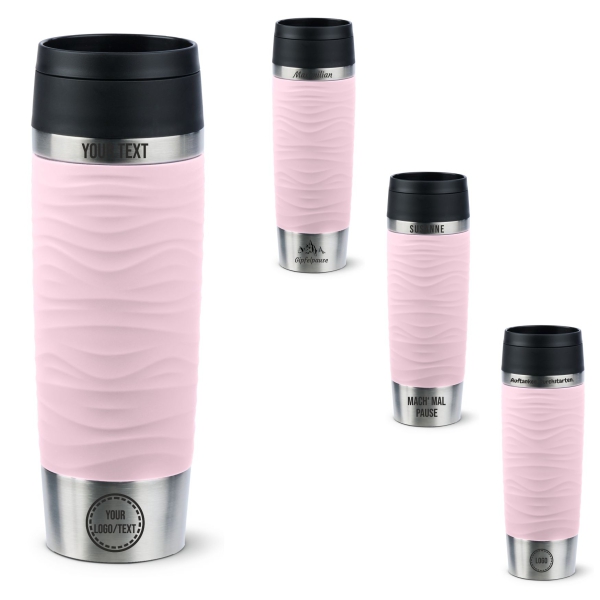 EMSA Thermobecher TRAVEL MUG Waves Pastellrosa 500 ml mit Wunschgravur