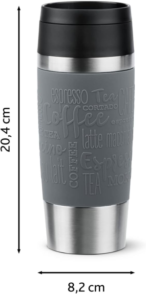 EMSA Thermobecher TRAVEL MUG Classic Pfeffergrau 360 ml mit Wunschgravur