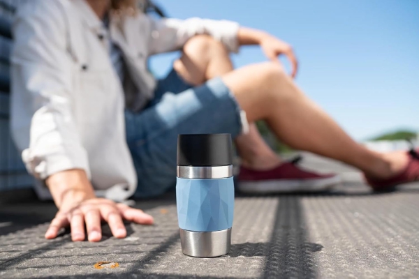 EMSA Thermobecher TRAVEL MUG Compact Aqua-Blau 300 ml mit Wunschgravur