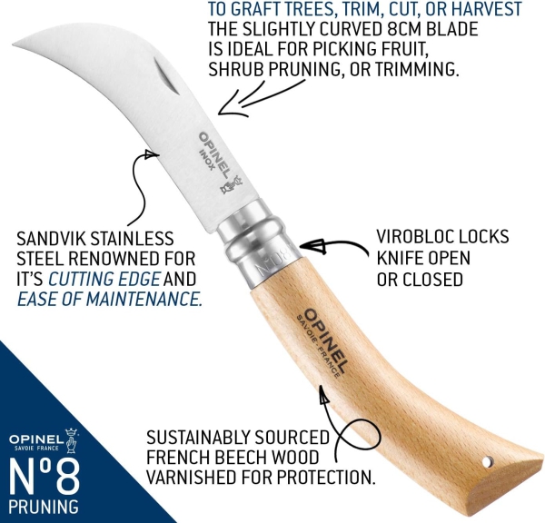 Opinel No 08 Gärtnermesser, Buchenholz