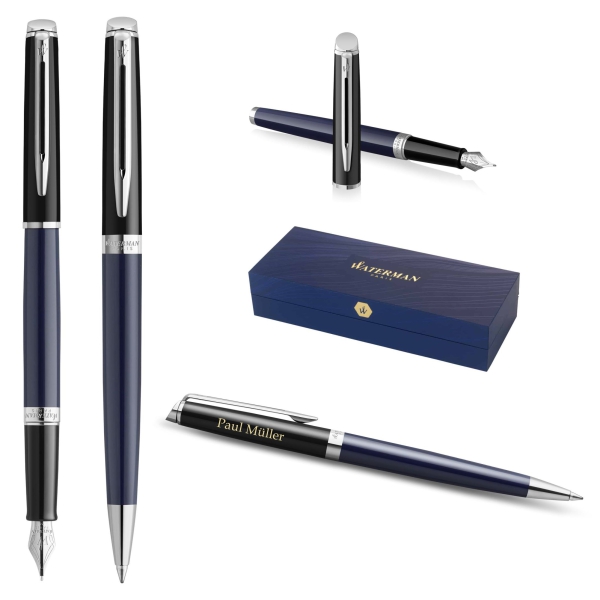 Waterman® Set aus Kugelschreiber und Füllfederhalter Block Black-Blue G.T.