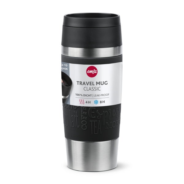 EMSA Thermobecher TRAVEL MUG Classic Schwarz 360 ml mit Wunschgravur