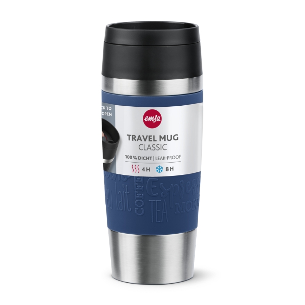 EMSA Thermobecher TRAVEL MUG Classic Dunkelblau 360 ml mit Wunschgravur