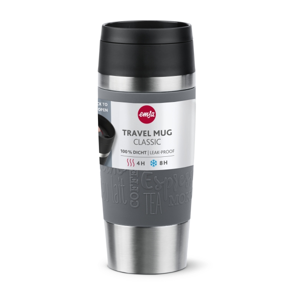 EMSA Thermobecher TRAVEL MUG Classic Pfeffergrau 360 ml mit Wunschgravur