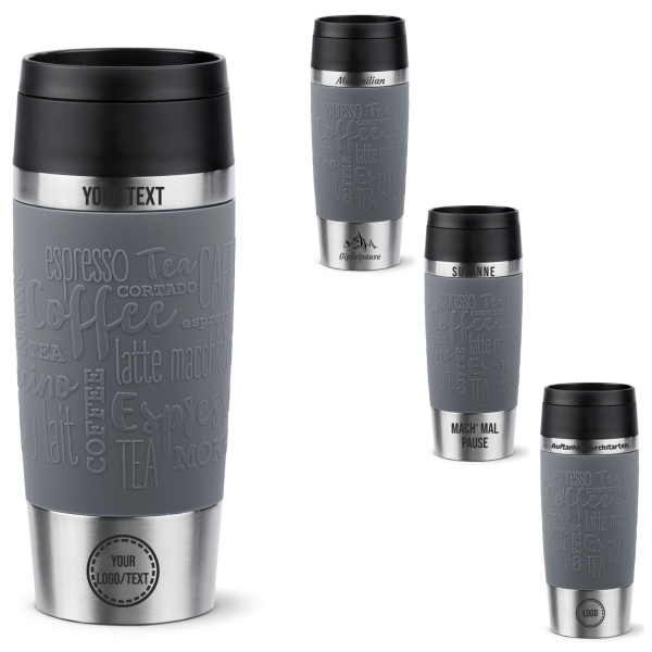 EMSA Thermobecher TRAVEL MUG Classic Pfeffergrau 360 ml mit Wunschgravur