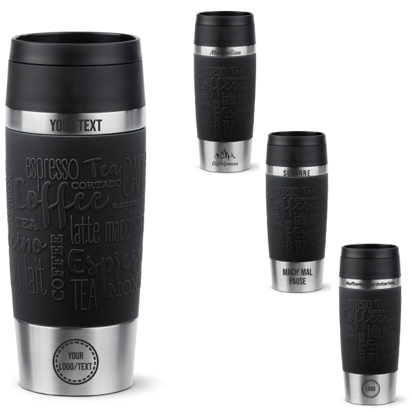 EMSA Thermobecher TRAVEL MUG Classic Schwarz 360 ml mit Wunschgravur