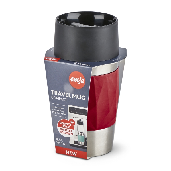 EMSA Thermobecher TRAVEL MUG Compact Rot 300 ml mit Wunschgravur