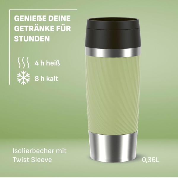 EMSA Thermobecher TRAVEL MUG Classic Twist Grün 360 ml mit Wunschgravur